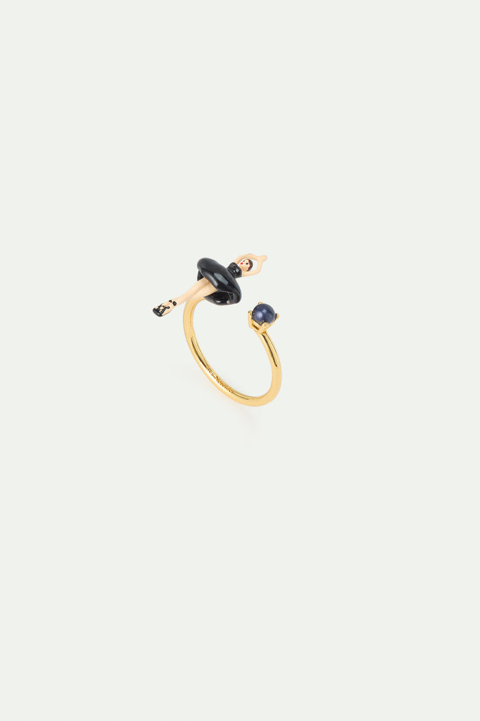 les néréides Ballerina Black Tutu and Cultured Pearl Adjustable Ring - Black