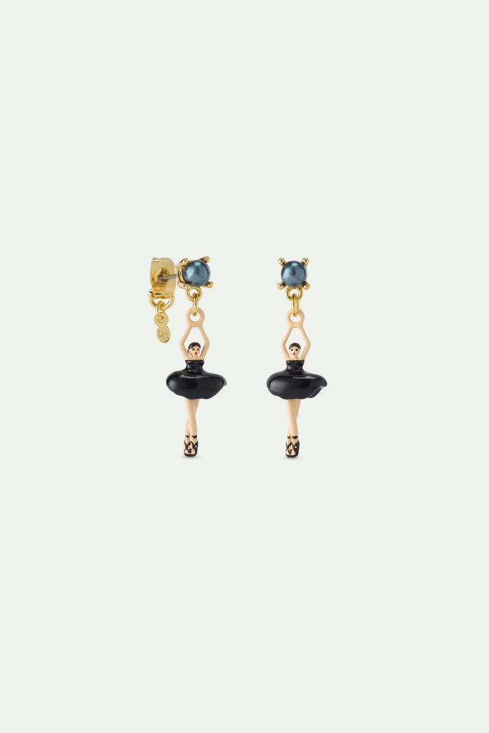 Les Néréides Ballerina Black Tutu And Cultured Pearl Post Earrings - Black