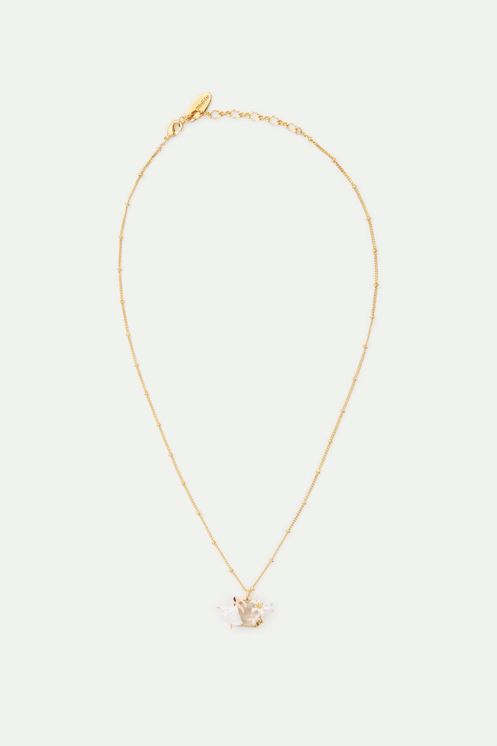 Les Néréides Ballerina Lily Flower And Faceted Stone Pendant Necklace - White