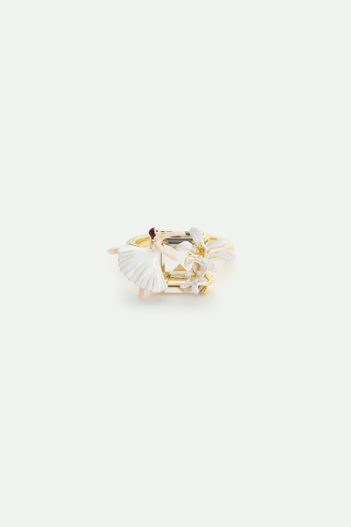 Les Néréides Ballerina Lily Flower And Faceted Stone Ring - 6 (52 Mm) / White