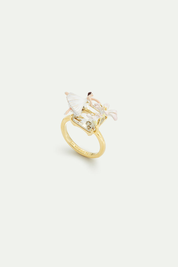 les néréides Ballerina Lily Flower and Faceted Stone Ring - 6 (52 mm) / White