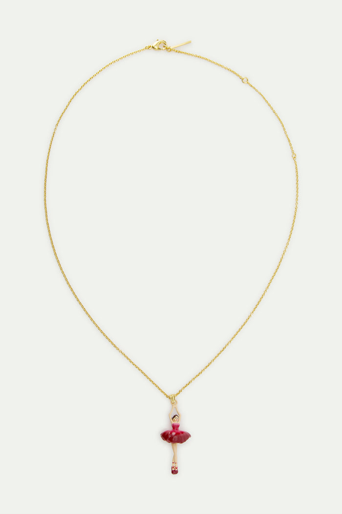 Les Néréides Ballerina With Pink Gradient Tutu Pendant Necklace - Red