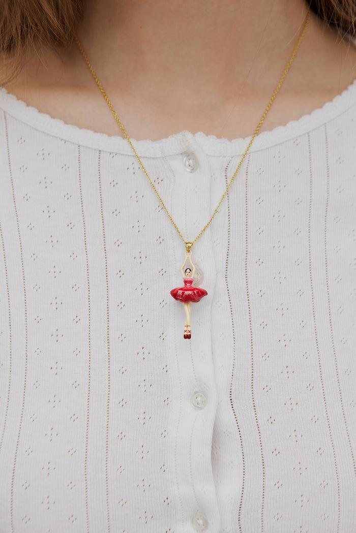 Les Néréides Ballerina With Pink Gradient Tutu Pendant Necklace - Red