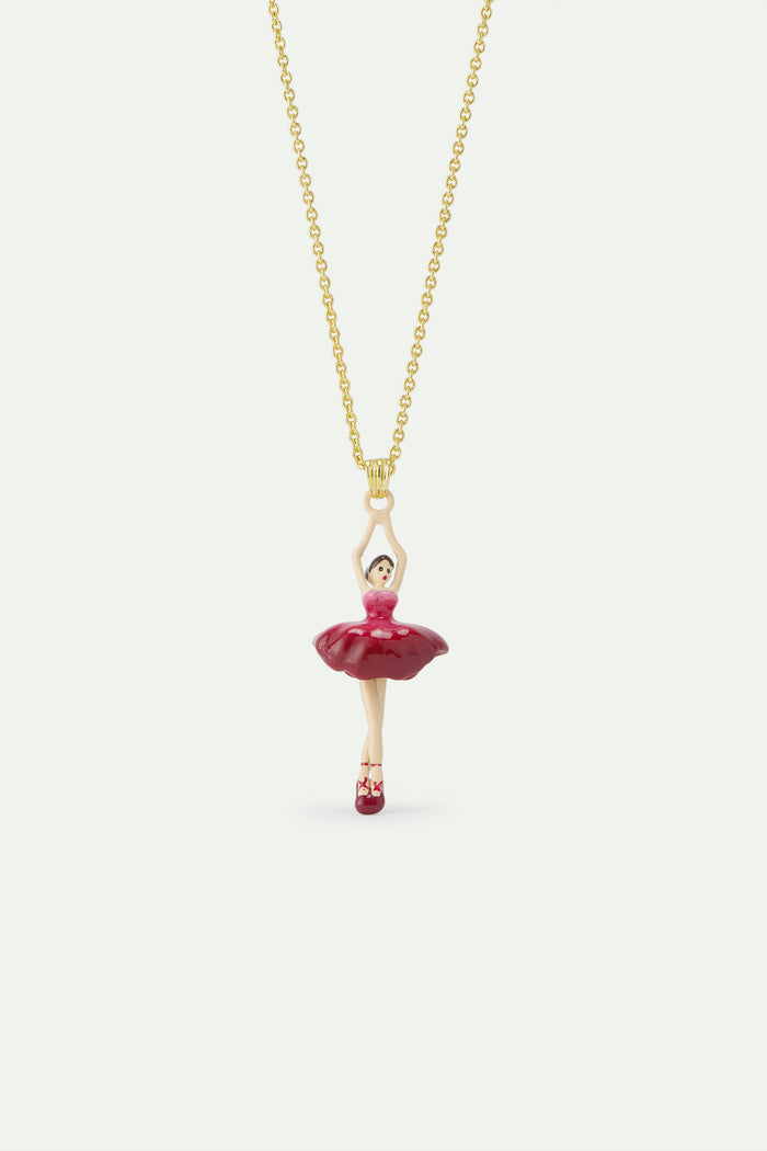 les néréides Ballerina with Pink Gradient Tutu Pendant Necklace - Red