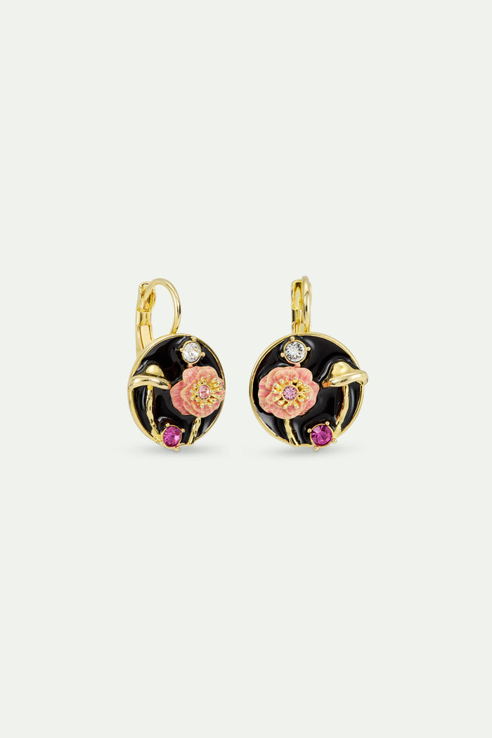 Les Néréides Black Medallion Clip-On Earrings With Mushroom Anemone And Crystals - Black