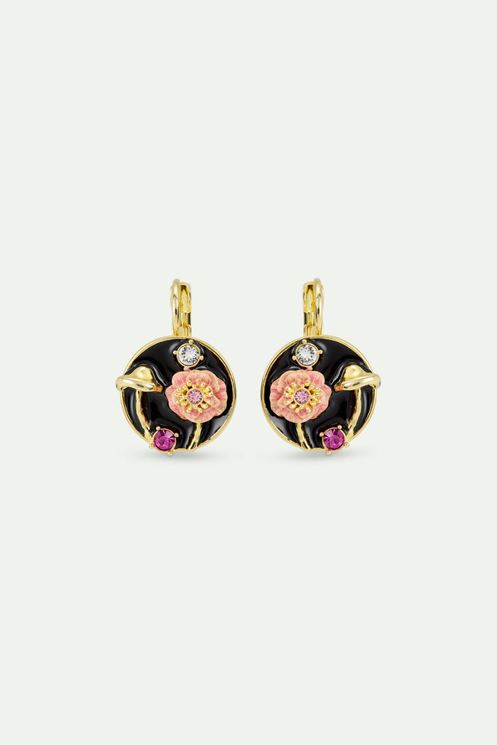 les néréides Black Medallion Clip-On Earrings with Mushroom Anemone and Crystals - Black