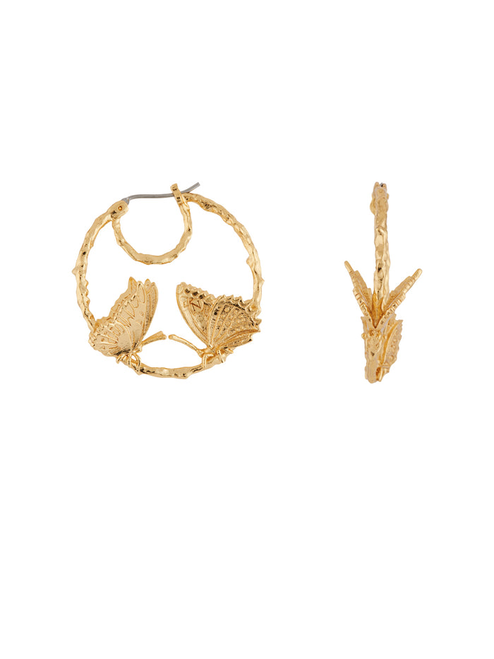 Les Néréides Blazing Nature Duo Of Butterflies Little Hoops - Gold