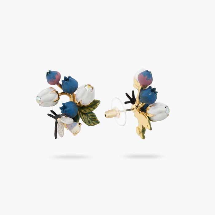 Les Néréides Blueberry White Flower And Firefly Post Earrings - Multicolor