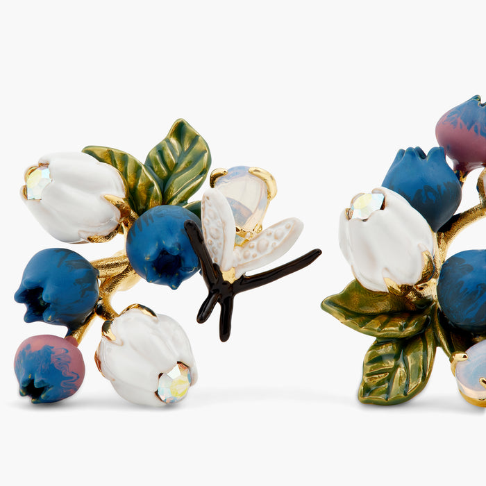 Les Néréides Blueberry White Flower And Firefly Post Earrings - Multicolor