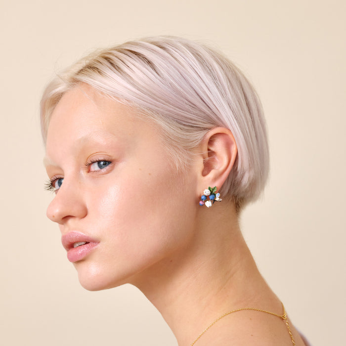 Les Néréides Blueberry White Flower And Firefly Post Earrings - Multicolor