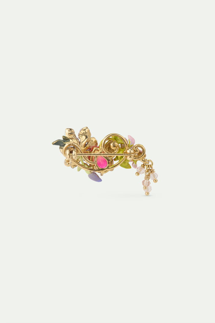 Les Néréides Brooch With Purple Clematis Two-Tone Faceted Glass Ivy Pink And Purple Wisteria And Dangling Faceted Crystal Beads - Multicolor