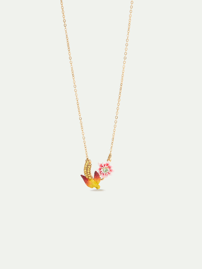 les néréides Budgie and Passion Flower Pendant Necklace - Multicolor