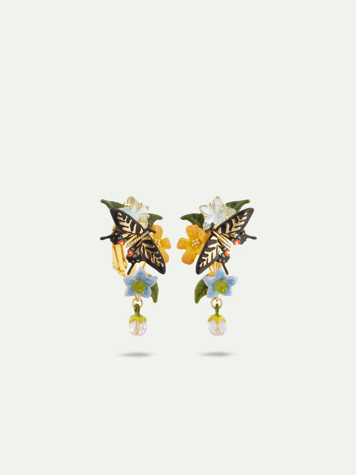 Les Néréides Butterfly Flower And Hanging Pearl Clip-On Earrings - Multicolor