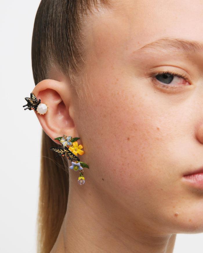 Les Néréides Butterfly Flower And Hanging Pearl Clip-On Earrings - Multicolor