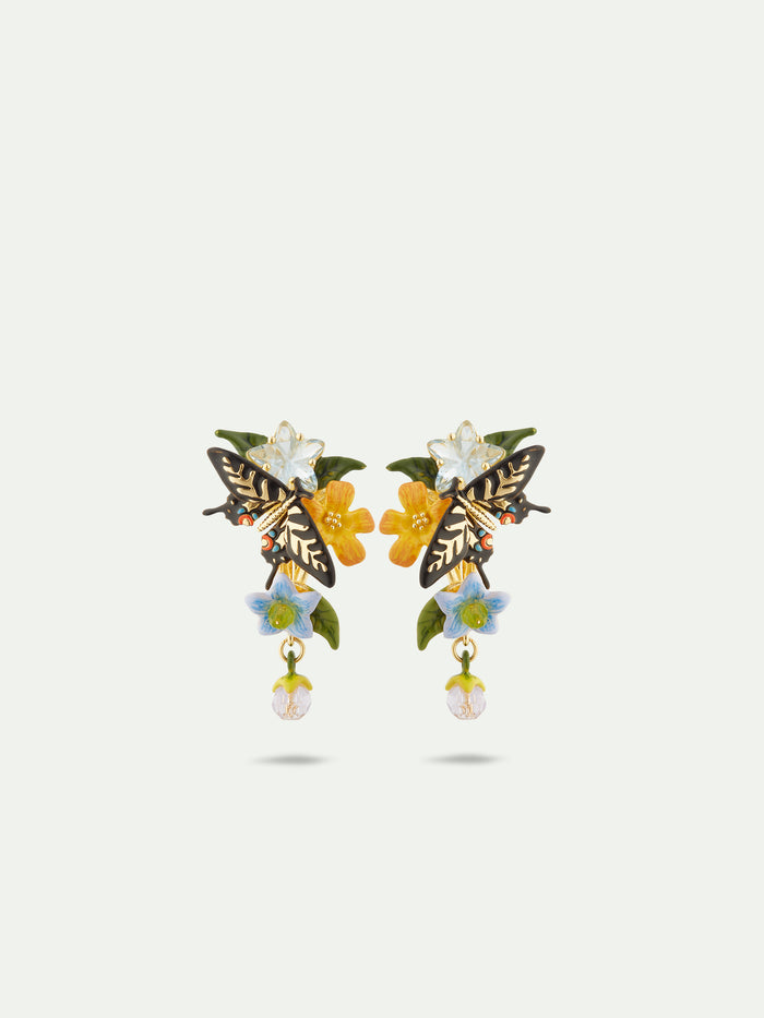 les néréides Butterfly Flower and Hanging Pearl Clip-On Earrings - Multicolor