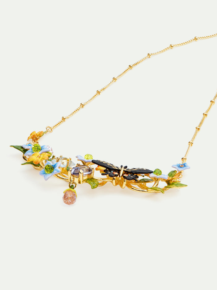 Les Néréides Butterfly Jasmine Flowers And Faceted Glass Statement Necklace - Multicolor