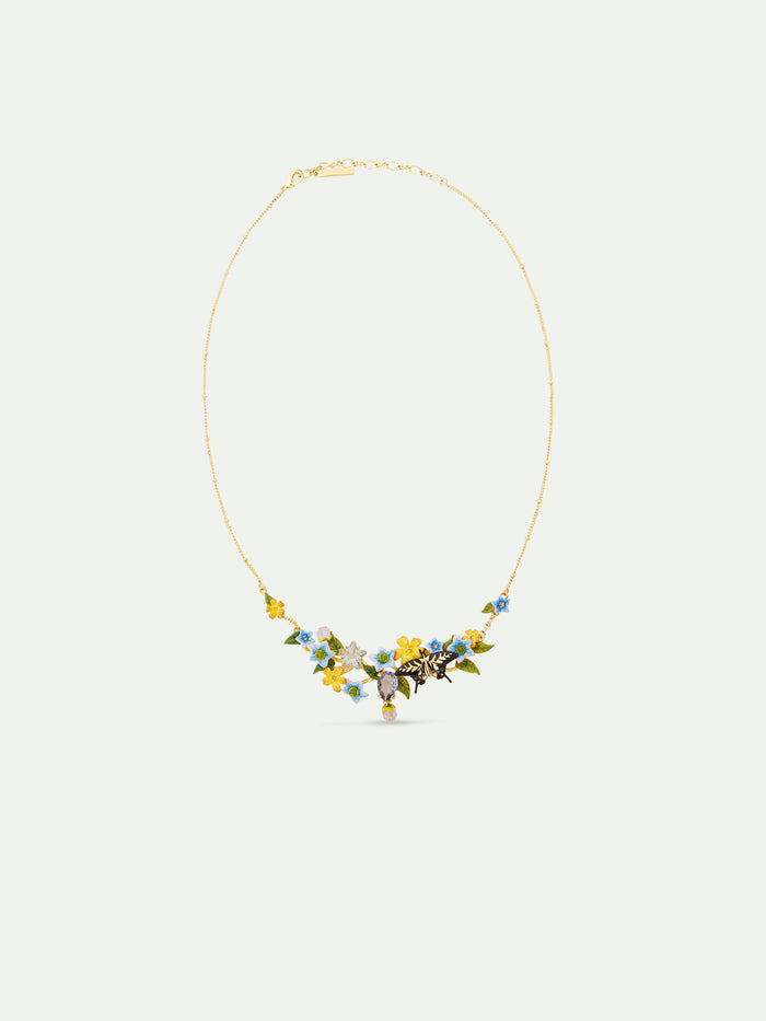 Les Néréides Butterfly Jasmine Flowers And Faceted Glass Statement Necklace - Multicolor