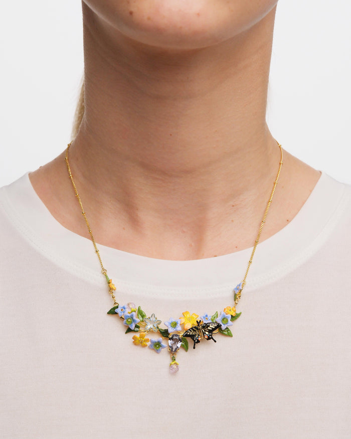 Les Néréides Butterfly Jasmine Flowers And Faceted Glass Statement Necklace - Multicolor