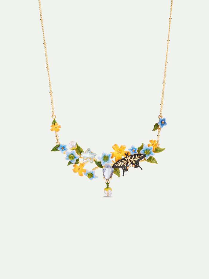 les néréides Butterfly Jasmine Flowers and Faceted Glass Statement Necklace - Multicolor