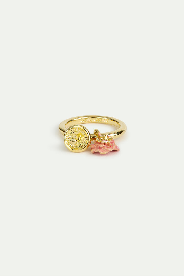Les Néréides Charm Ring With Pink Anemone And Gold Mushroom - 6 (52 Mm) / Gold