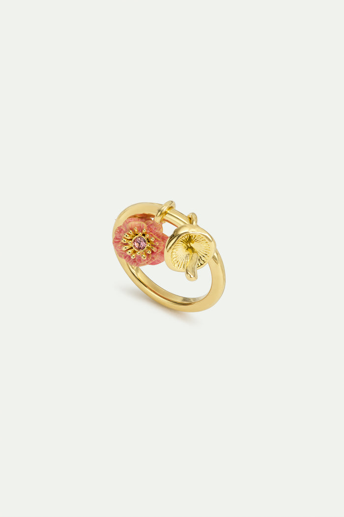 les néréides Charm Ring with Pink Anemone and Gold Mushroom - 6 (52 mm) / Gold