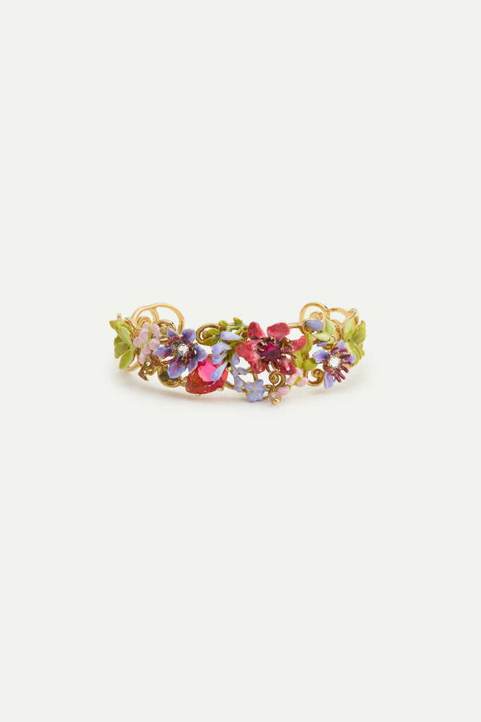 Les Néréides Cuff Bracelet With Pink And Purple Arabesque Ivy Pink And Purple Clematis And Two-Tone Faceted Glass - S / Multicolor