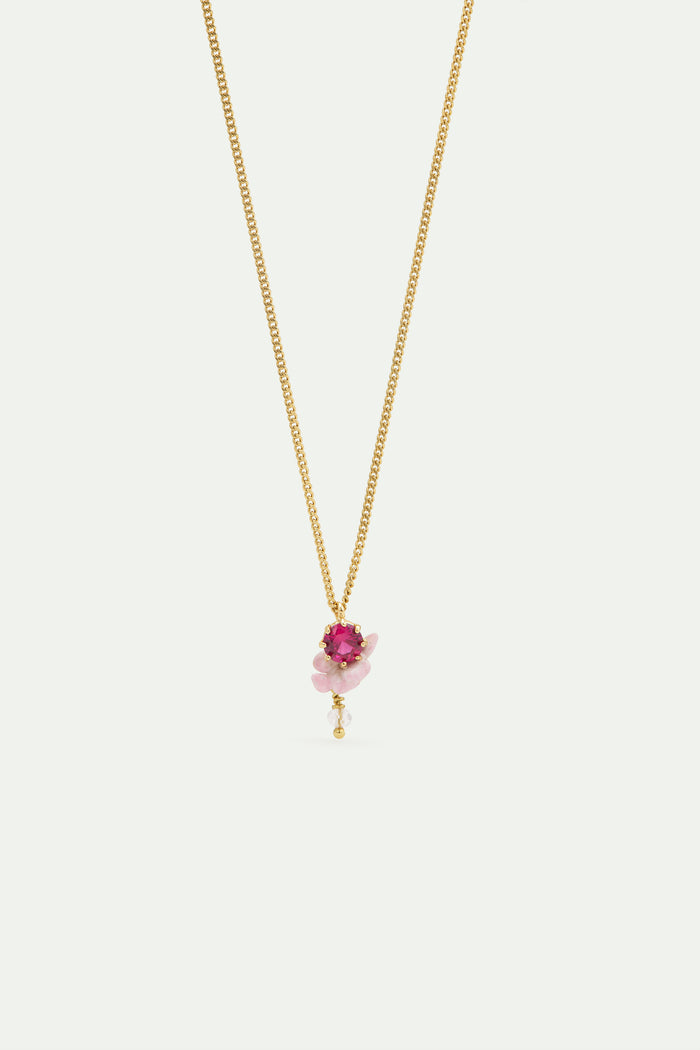 les néréides Cut Glass Pink Wisteria and White Faceted Crystal Bead Pendant Necklace - Multicolor