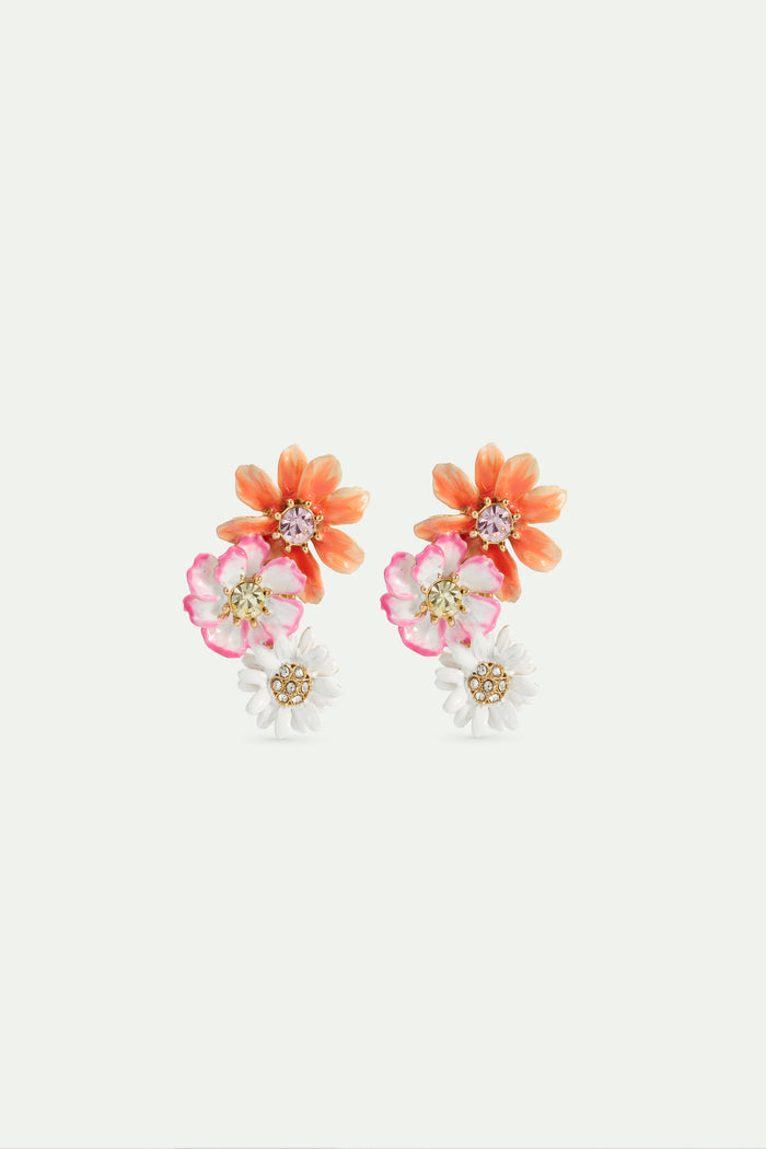 les néréides Daisy and Zinnia Flower Post Earrings - Multicolor