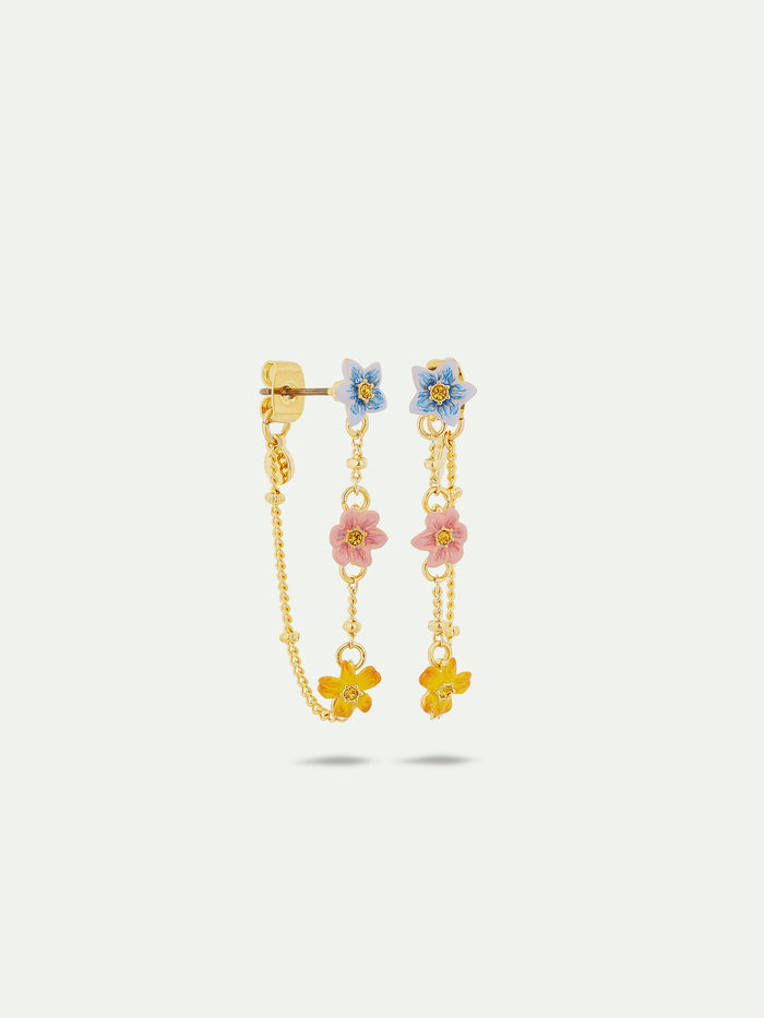 Les Néréides Dangle Post Earrings With 3 Colorful Jasmine Flowers - Multicolor