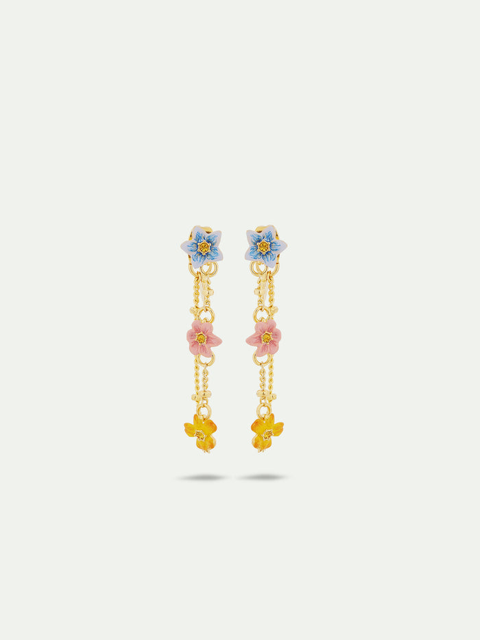 les néréides Dangle Post Earrings with 3 Colorful Jasmine Flowers - Multicolor
