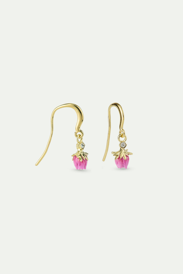 Les Néréides Dangling Rosebud Hook Earrings With A White Crystal - Pink
