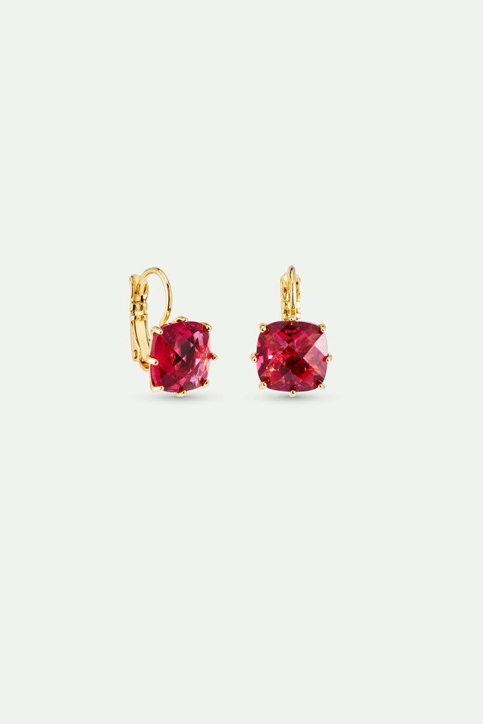 Les Néréides Dark Pink Diamantine Square Stone Sleeper Earrings - Pink
