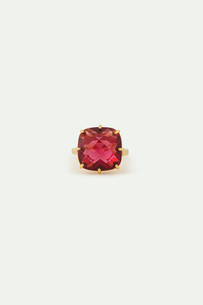 Les Néréides Dark Pink Diamantine Square Stone Solitaire Ring - 5.5 (50 Mm) / Pink