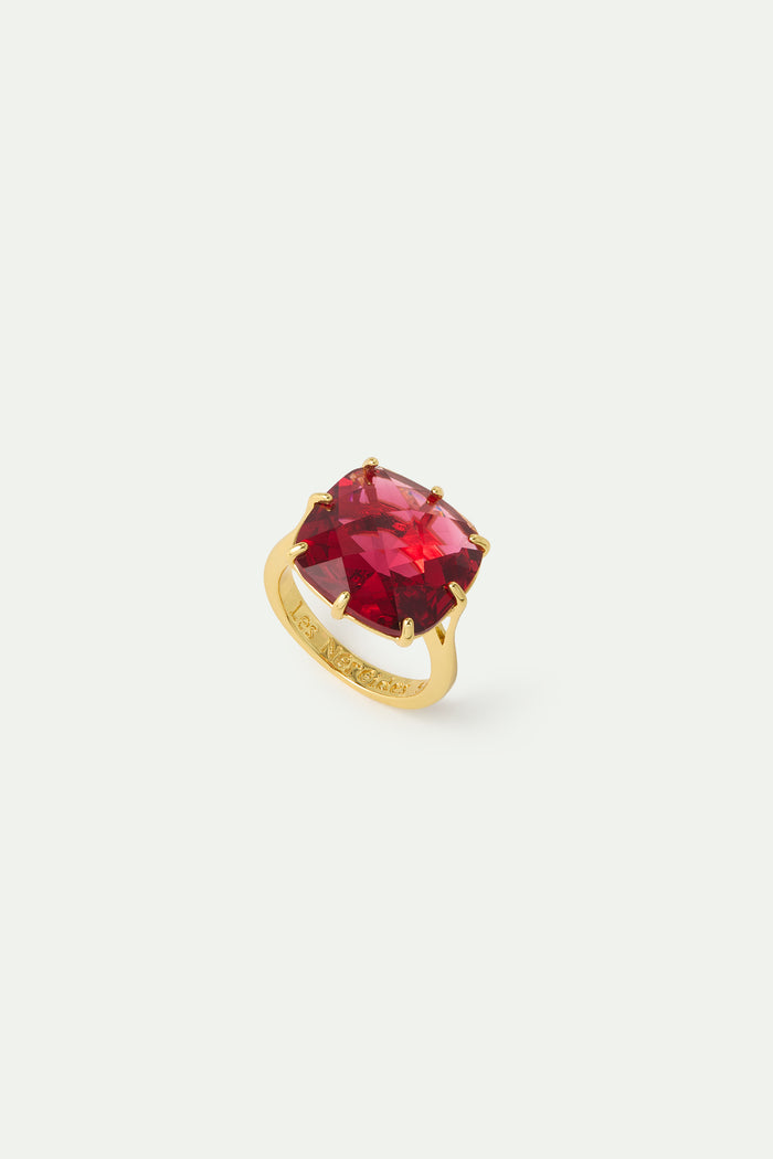 les néréides Dark Pink Diamantine Square Stone Solitaire Ring - 5.5 (50 mm) / Pink