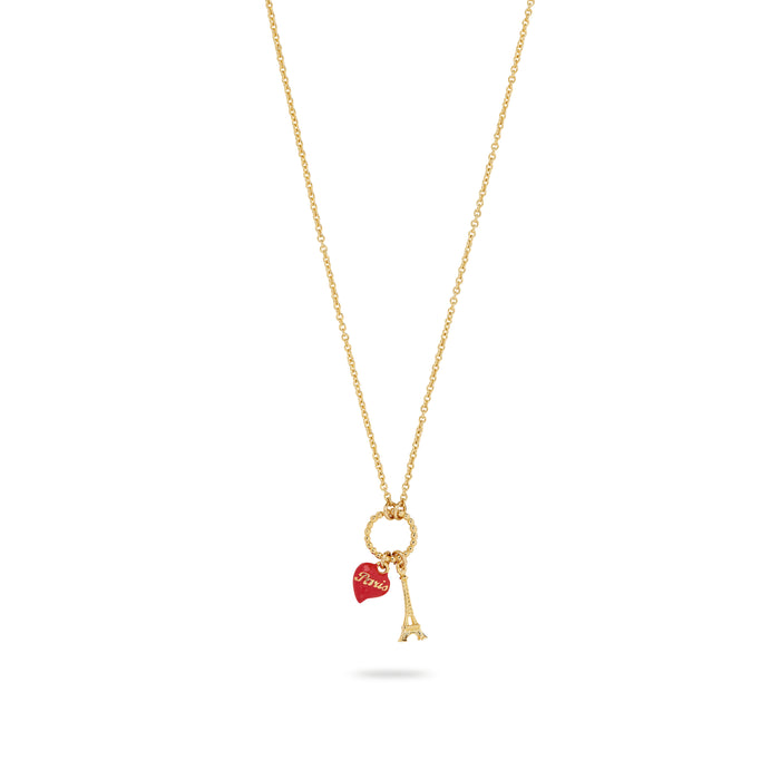 les néréides Eiffel Tower and Red Heart Pendant Charm Necklace - Multicolor