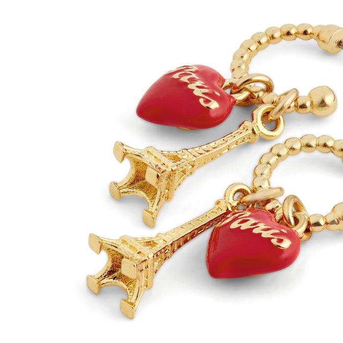 Les Néréides Eiffel Tower And Red Heart Post Hoop Earrings - Multicolor