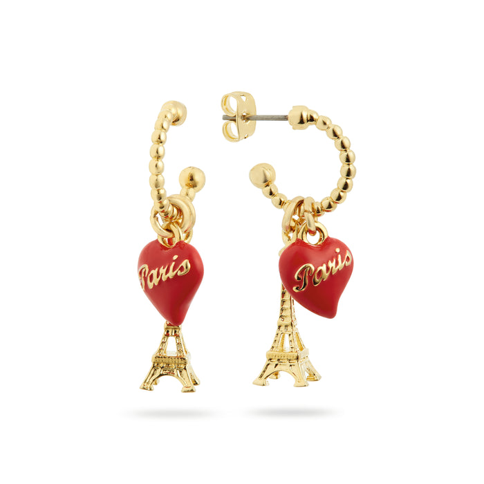 les néréides Eiffel Tower and Red Heart Post Hoop Earrings - Multicolor