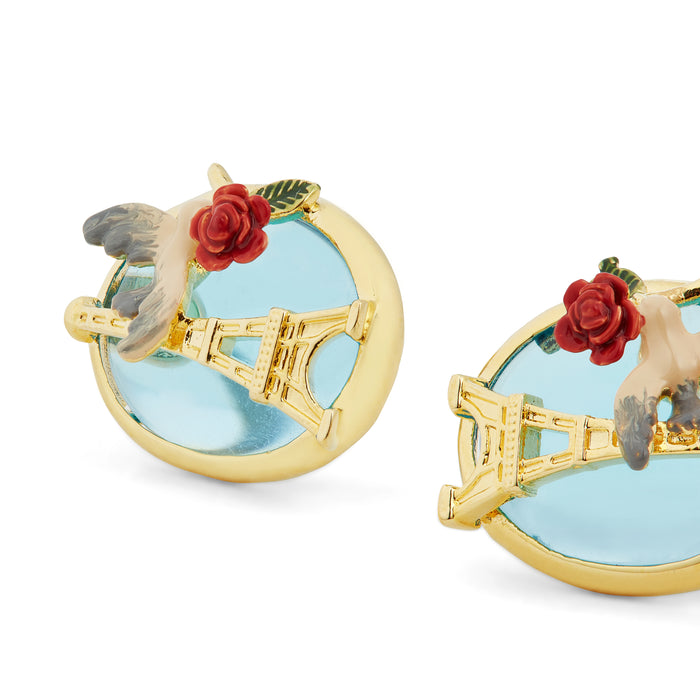 Les Néréides Eiffel Tower Sparrow And Rose Clip-On Earrings - Muticolor