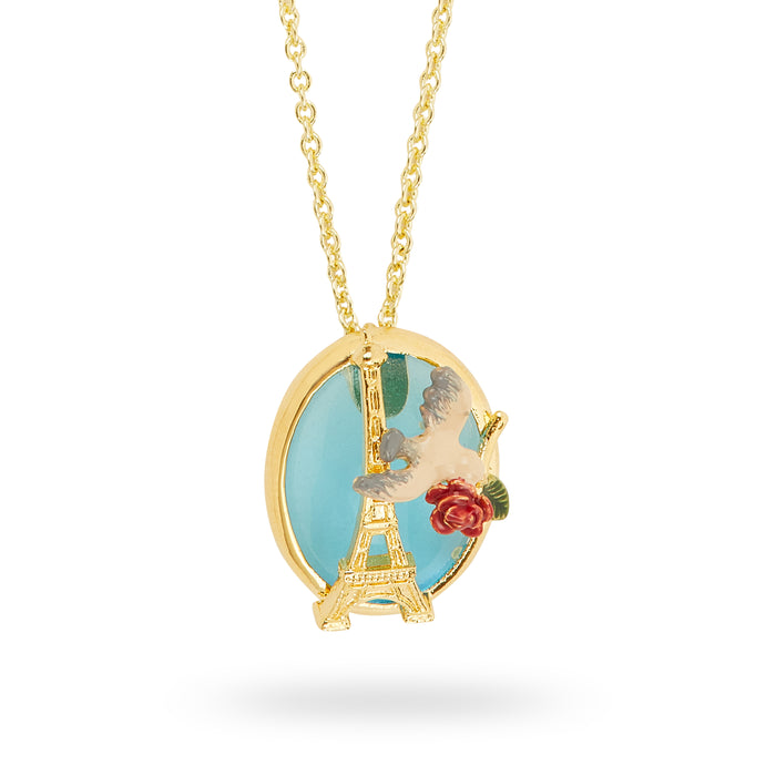 Les Néréides Eiffel Tower Sparrow And Rose Pendant Necklace - Multicolor