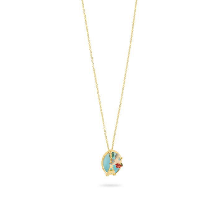 les néréides Eiffel Tower Sparrow and Rose Pendant Necklace - Multicolor