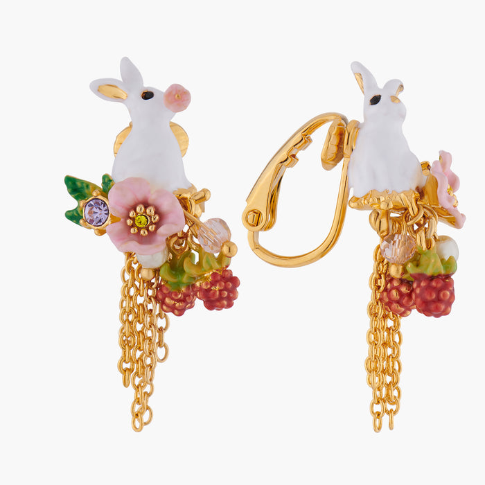 Les Néréides ENCHANTED ENCOUNTER Bunny And Chain Asymmetrical Clip-on Earrings - Black