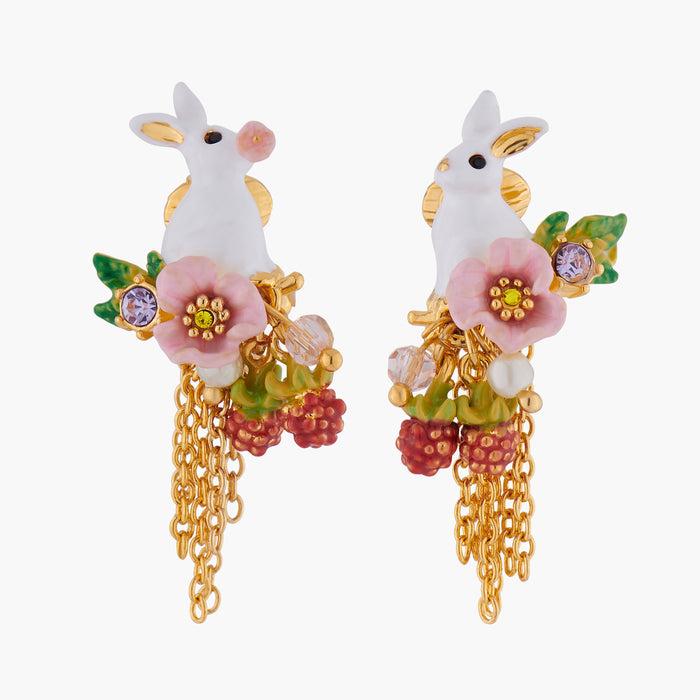 les néréides ENCHANTED ENCOUNTER Bunny and Chain Asymmetrical Clip-on Earrings - Black