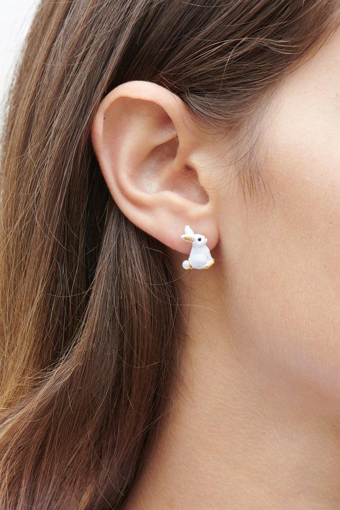 Les Néréides ENCHANTED ENCOUNTER Bunny And Mother-of-Pearl Stud Earrings - White