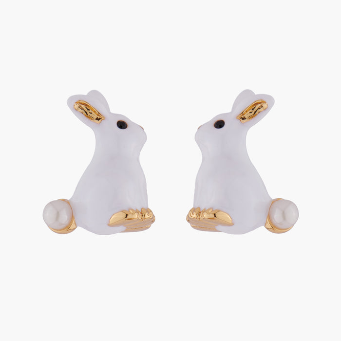 les néréides ENCHANTED ENCOUNTER Bunny and Mother-of-Pearl Stud Earrings - White