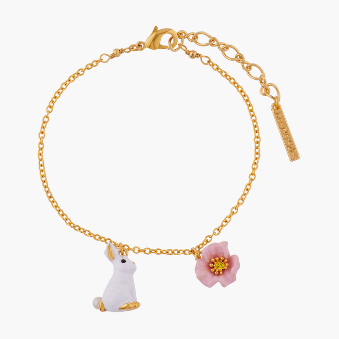 Les Néréides ENCHANTED ENCOUNTER Bunny And Pink Flower Thin Chain Bracelet - Multicolor