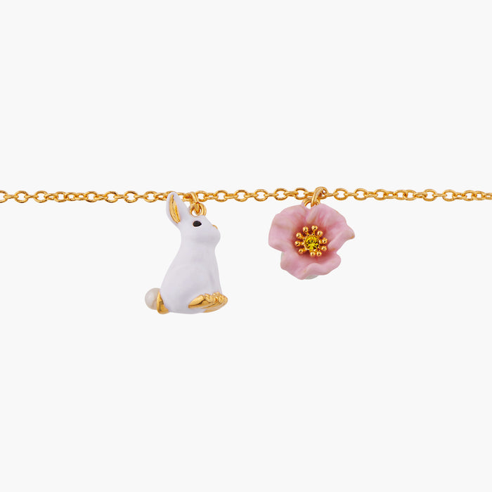 les néréides ENCHANTED ENCOUNTER Bunny and Pink Flower Thin Chain Bracelet - Multicolor