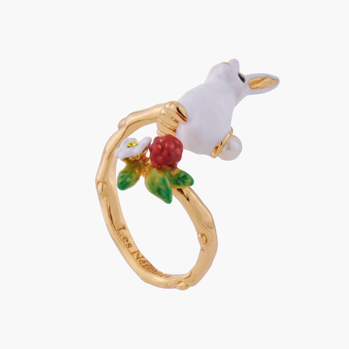 Les Néréides Enchanted Encounter Bunny And White Flower Adjustable Ring - White