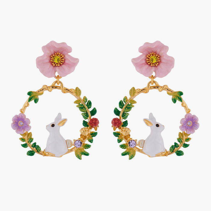 les néréides ENCHANTED ENCOUNTER Bunny on Flowered Branch Stud Creoles - Multicolor