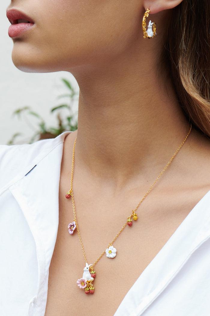 Les Néréides Enchanted Encounter Bunny On Flowers Pendant Necklace - Multicolor