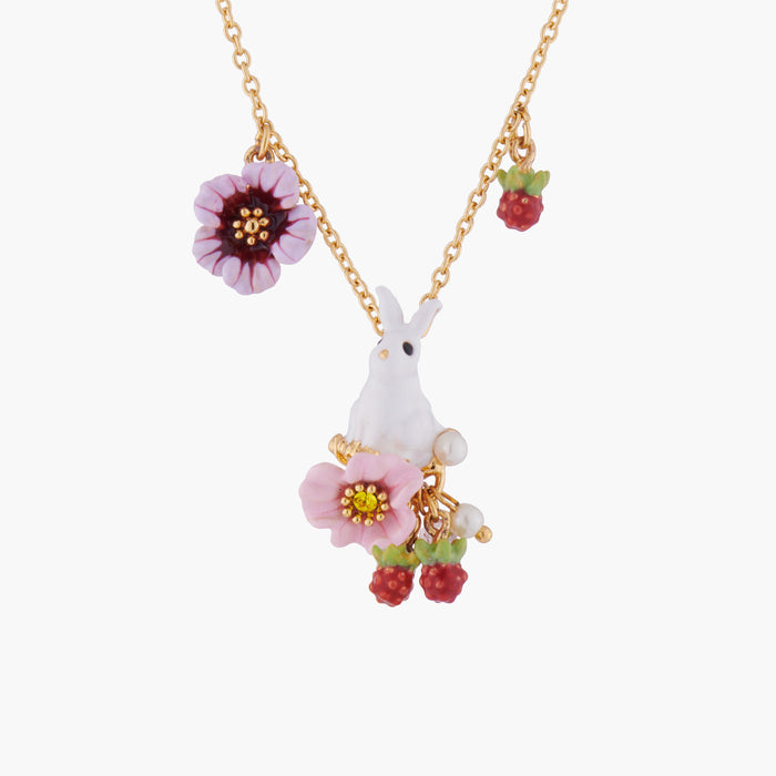 les néréides Enchanted Encounter Bunny on Flowers Pendant Necklace - Multicolor